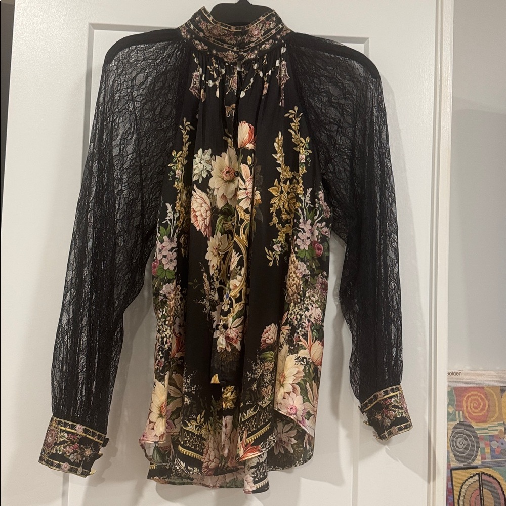 Camilla Black and Gold Patterned blouse and pants.